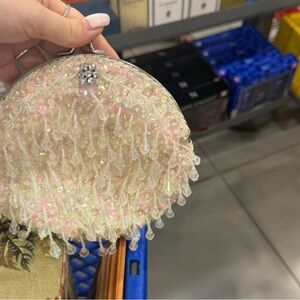 Elegant Beaded Clutch - Pink and White vintage